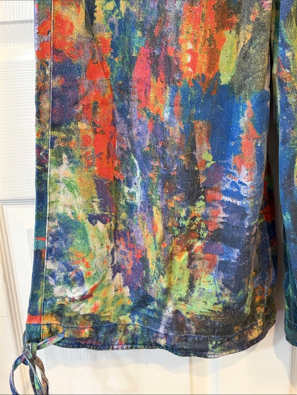 NWT DAVI & DANI Abstract Printed Paint Denim Wide Adjustable Balloon Bottom Pant - Picture 8 of 13